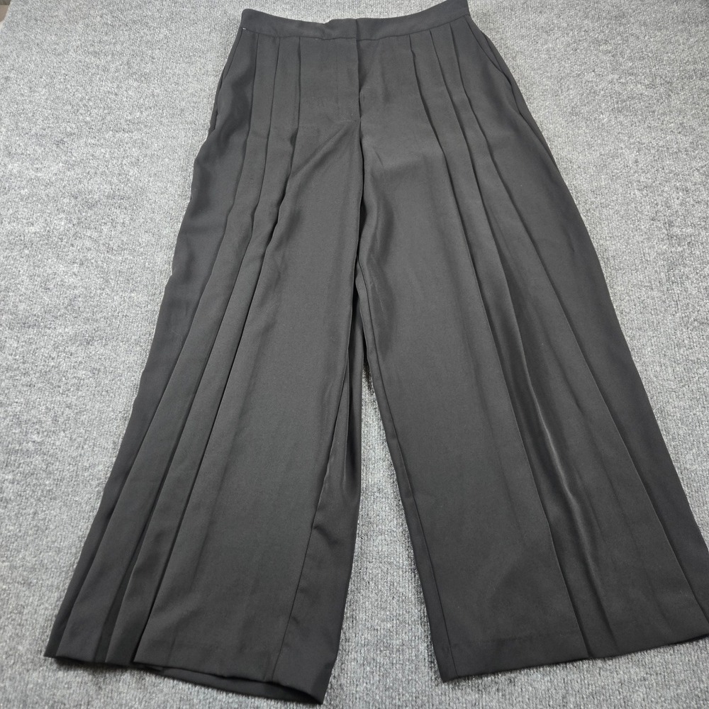 Zara Pleated Wide Leg Pants Women Large Black NWT High Waist Culottes Trouser